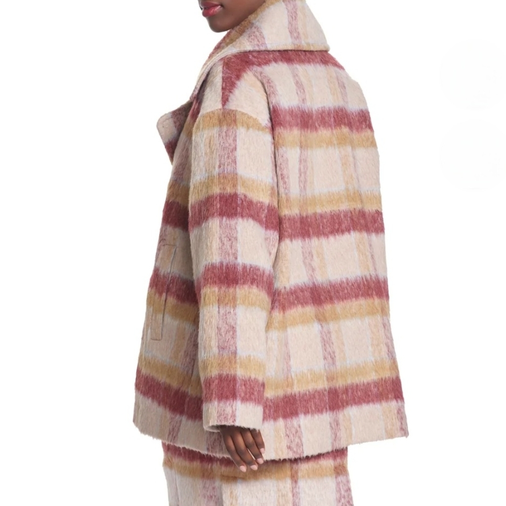 Corey Lyn Calter CLC Plaid Double-Breasted Pink Red Women's Coat Size Large - Picture 8 of 16